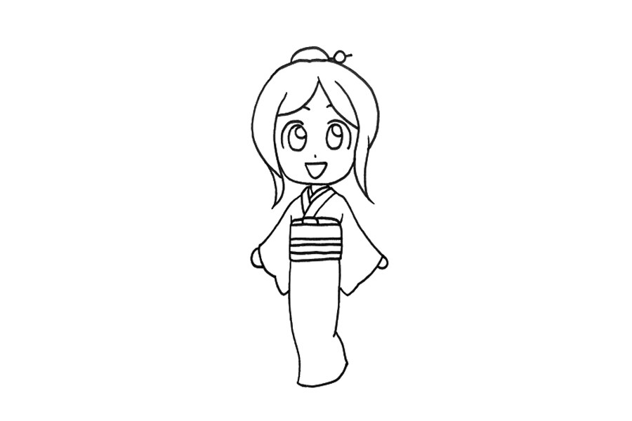 漫画和服小女孩简笔画画法步骤