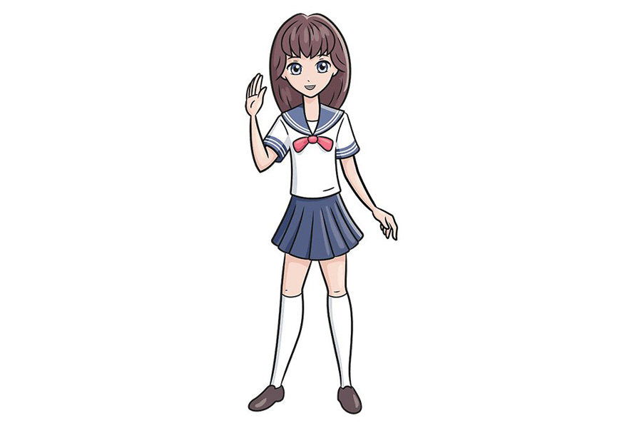 如何画一个动漫女学生