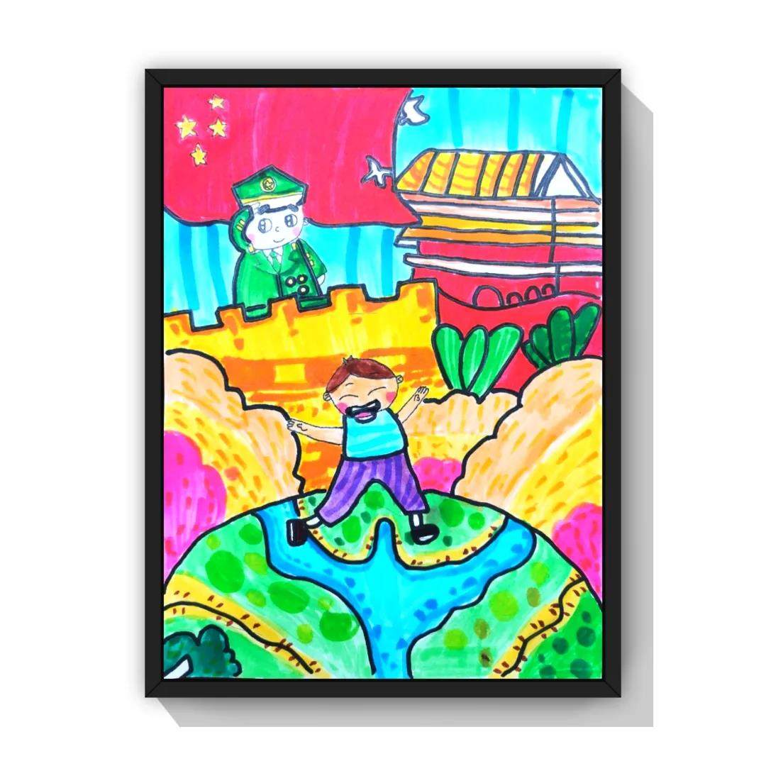 一组漂亮的小学生庆祝建党100周年绘画作品