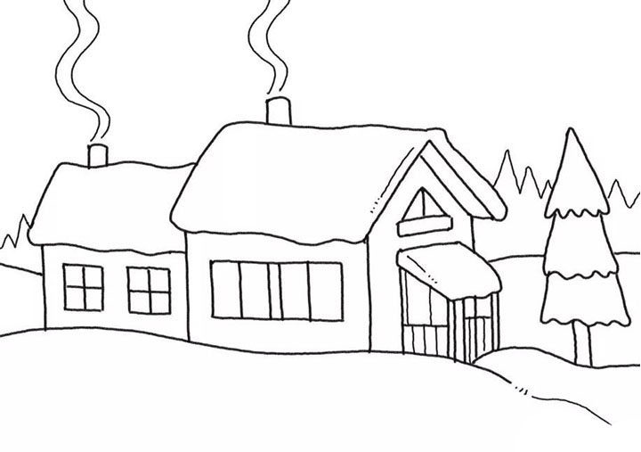 雪地小屋简笔画画法步骤