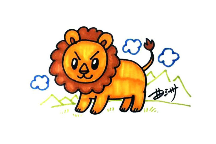 凶狠表情卡通狮子简笔画画法步骤