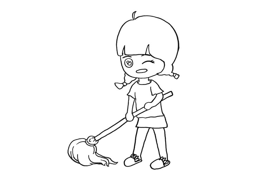 劳动节拖地的小女孩简笔画步骤