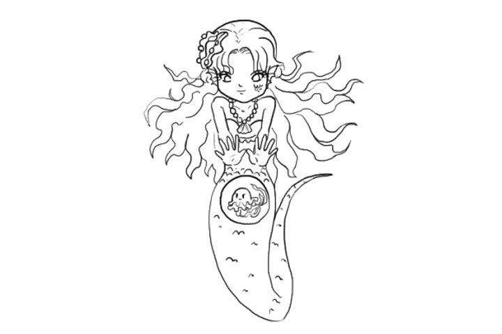 漂亮的海底人鱼公主简笔画画法图解