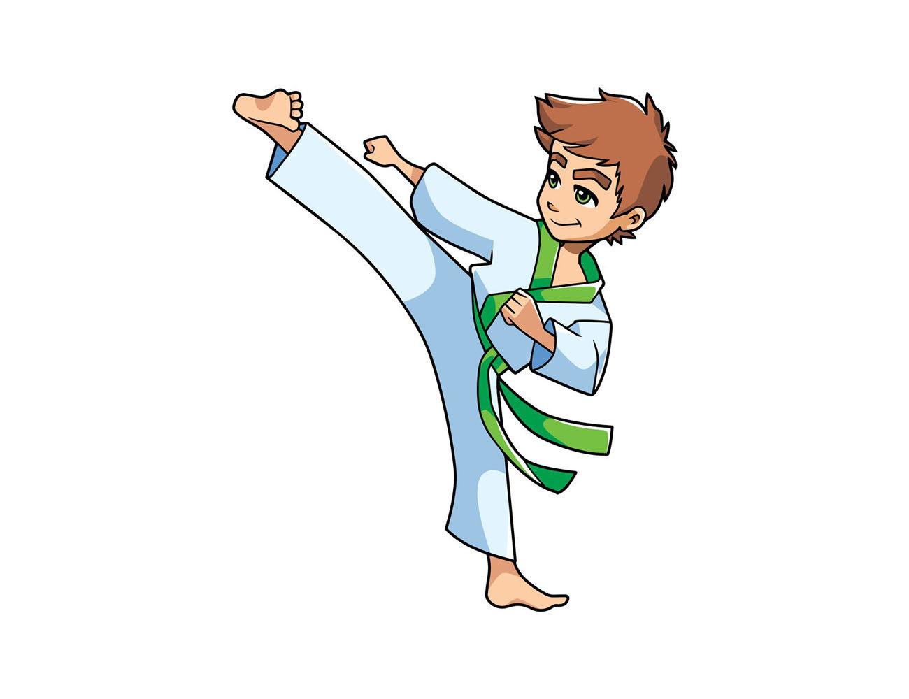 练空手道的男孩和女孩简笔画