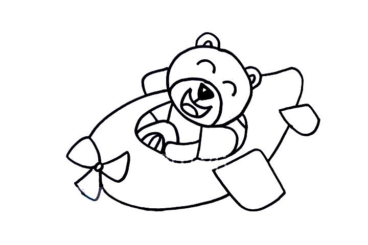 坐在飞机上开心的小熊简笔画