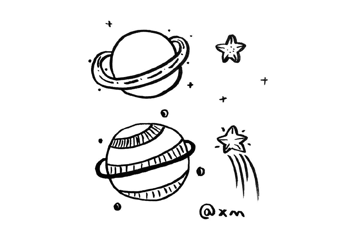 星河璀璨 一组关于外太空的简笔画图片