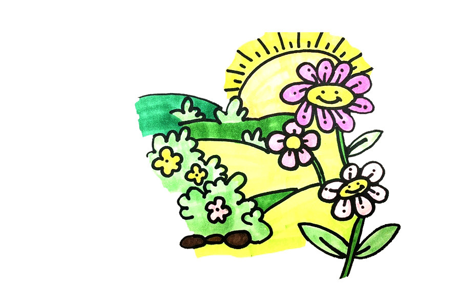 漂亮的花圃风景简笔画画法