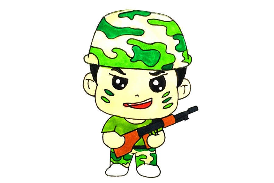 Q版士兵简笔画教程