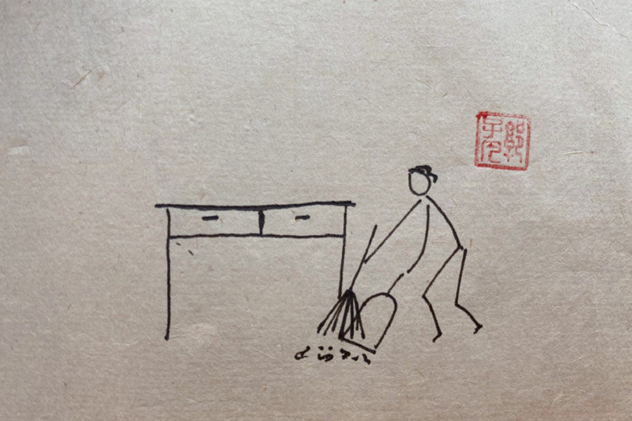 日出而作，日入而息 生活风景简笔画图片