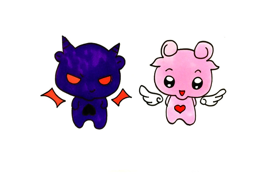天使与恶魔简笔画画法