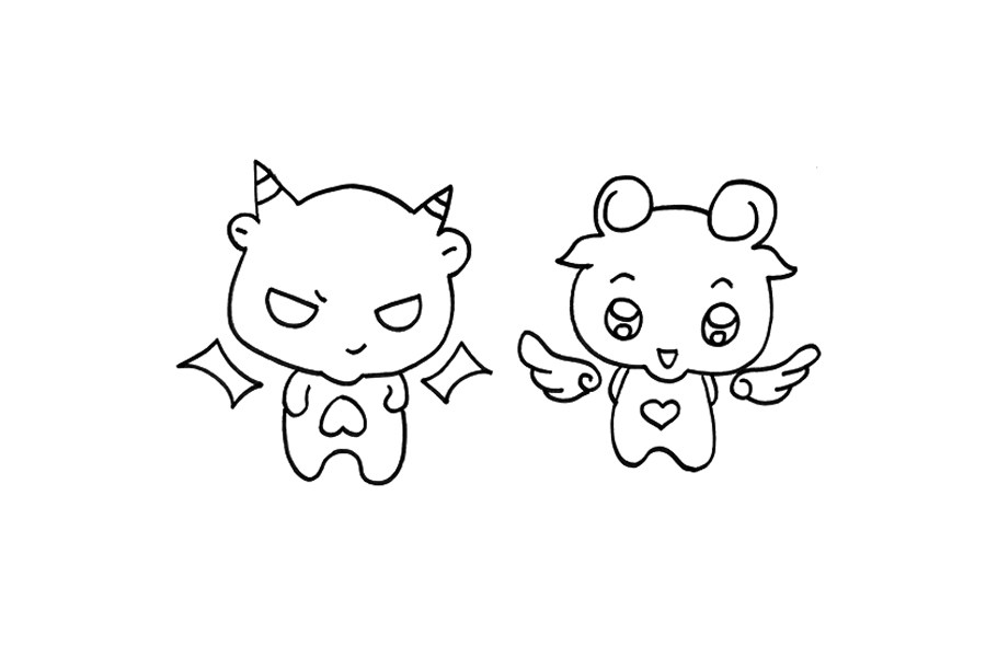天使与恶魔简笔画画法
