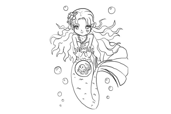 漂亮的海底人鱼公主简笔画画法图解