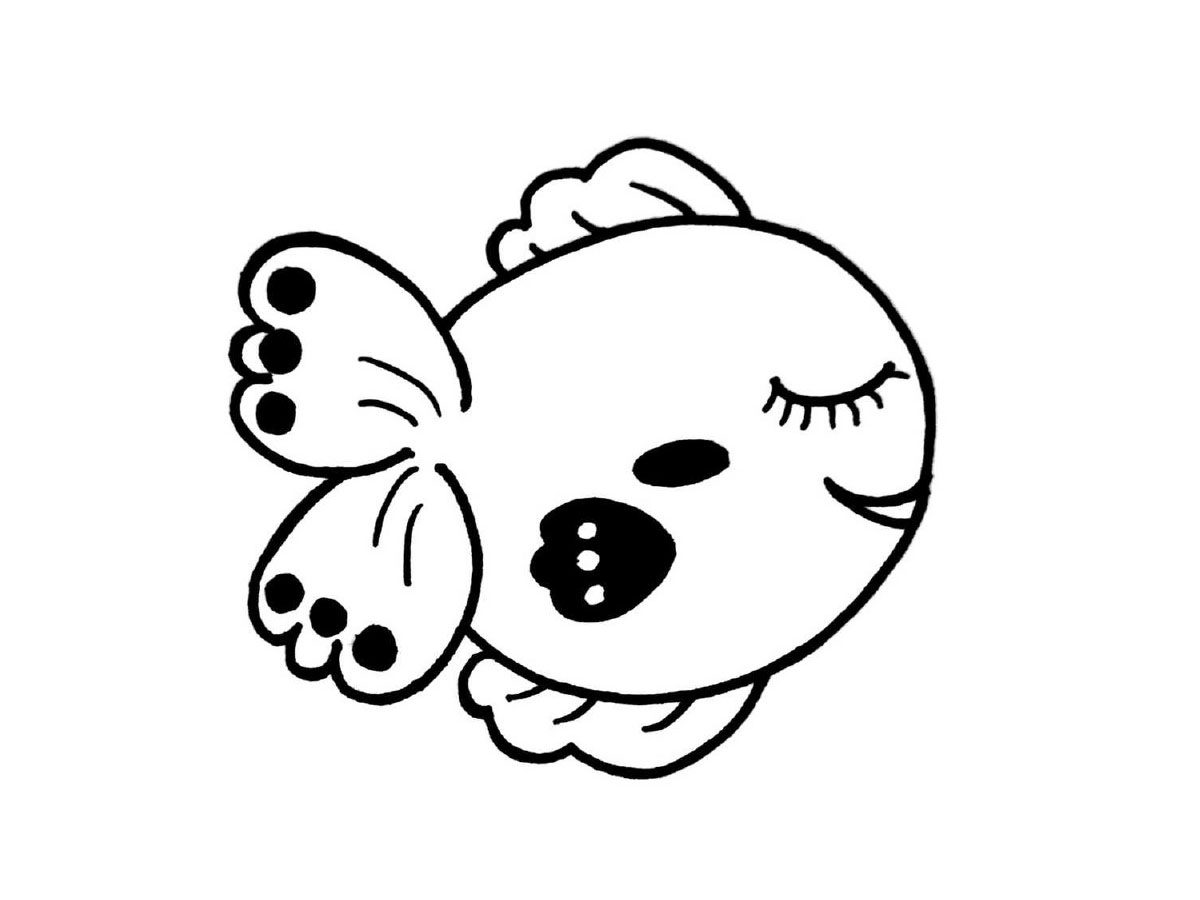 一组萌系小鱼儿黑白简笔画