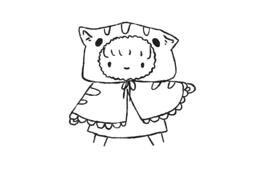 穿小猫雨衣的小朋友简笔画