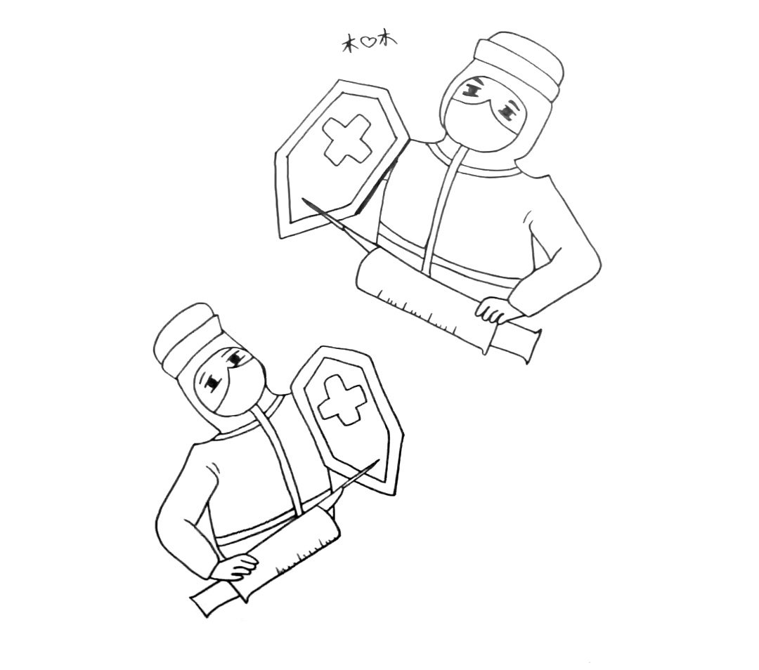 医护人员抗击疫情简笔画