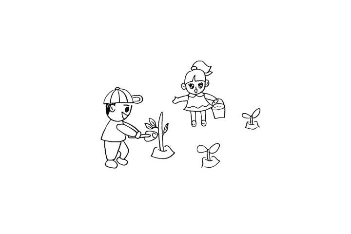 一起来植树吧植树节简笔画教程