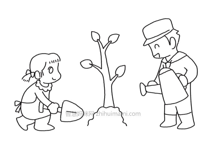 植树主题简笔画画法步骤