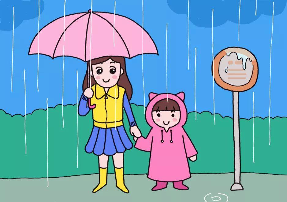 下雨天妈妈和我简笔画
