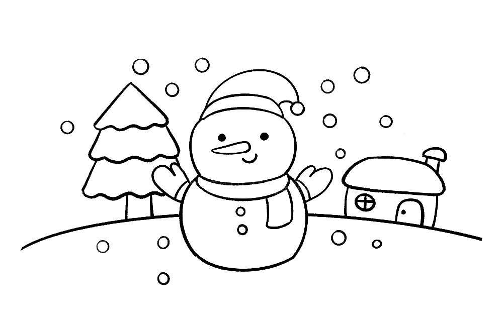 雪人雪景简笔画