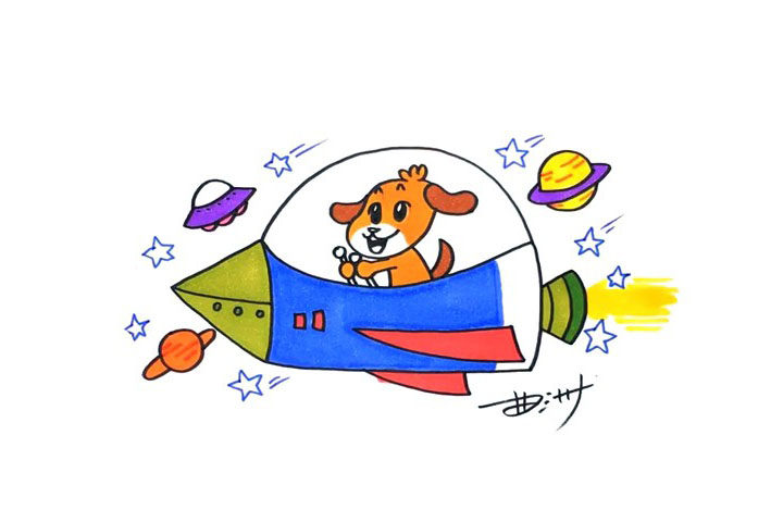 遨游太空的飞船简笔画画法步骤