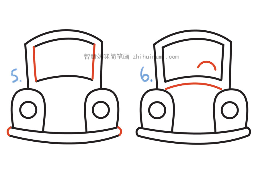 可爱的卡通猫驾驶汽车简笔画教程