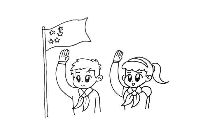 少先队员向国旗敬礼怎么画