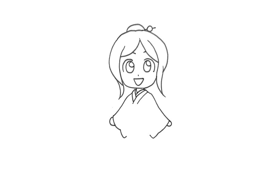 漫画和服小女孩简笔画画法步骤