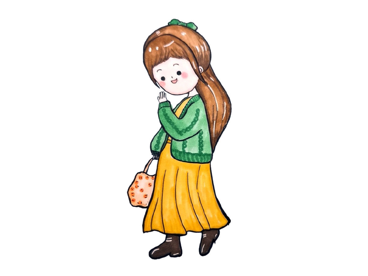 关于冬日少女穿搭简笔画图片