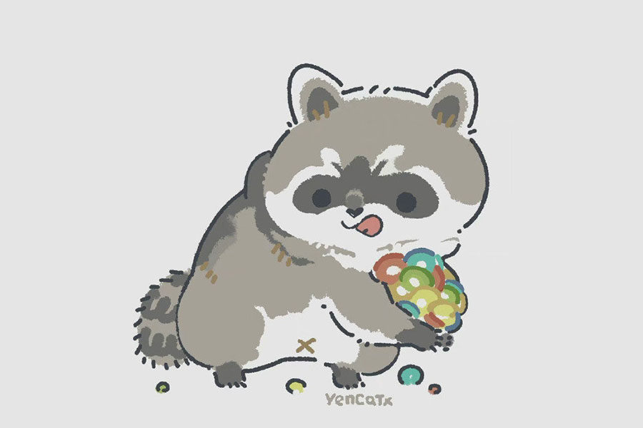 一组可可爱爱的小浣熊简笔画图片