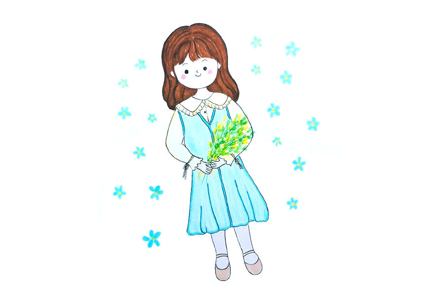 少女的春日穿搭简笔画图片