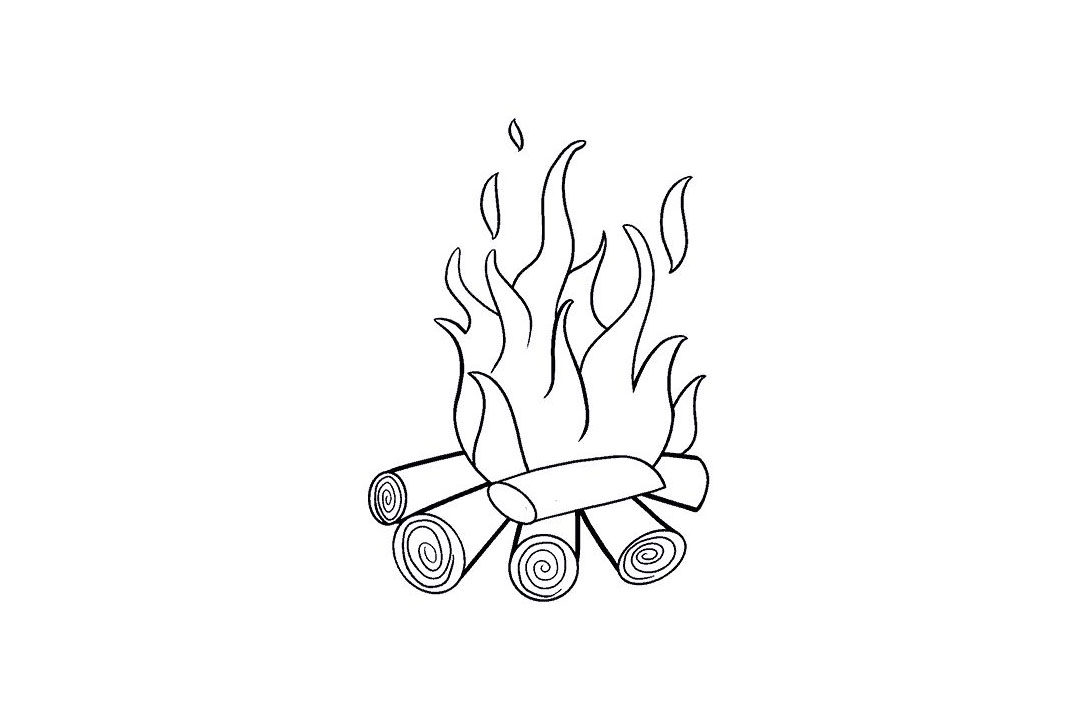 消防安全绘画-燃烧的火堆