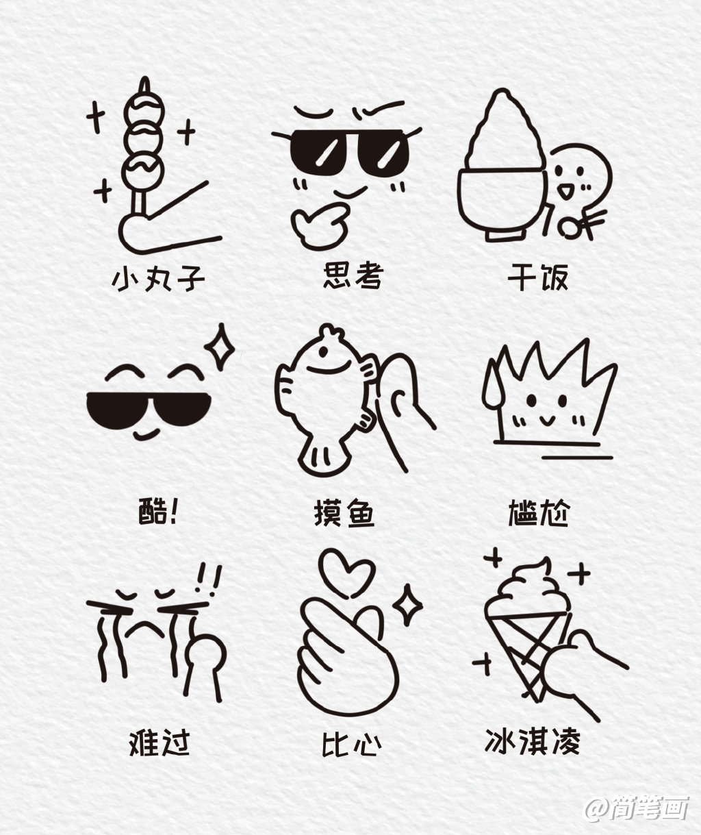 一看就会的表情包简笔画 共54个可爱表情