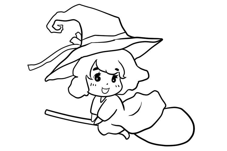 骑扫帚的小魔女简笔画