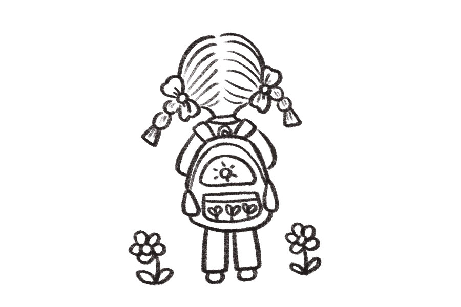 开学小女孩上学背影简笔画教程