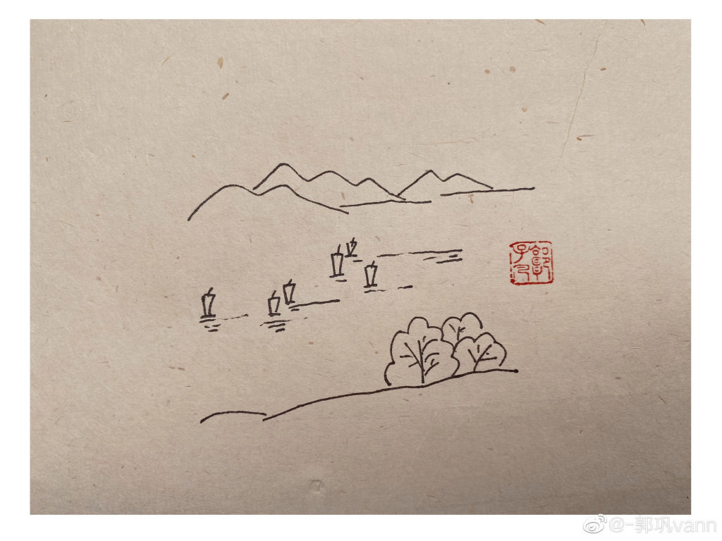 “风日晴和人意好，夕阳箫鼓几船归。·”风景简笔画图片