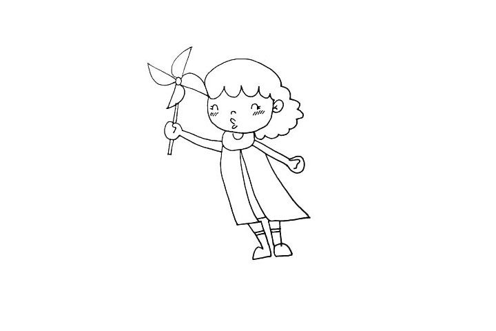 玩风车的小女孩简笔画教程
