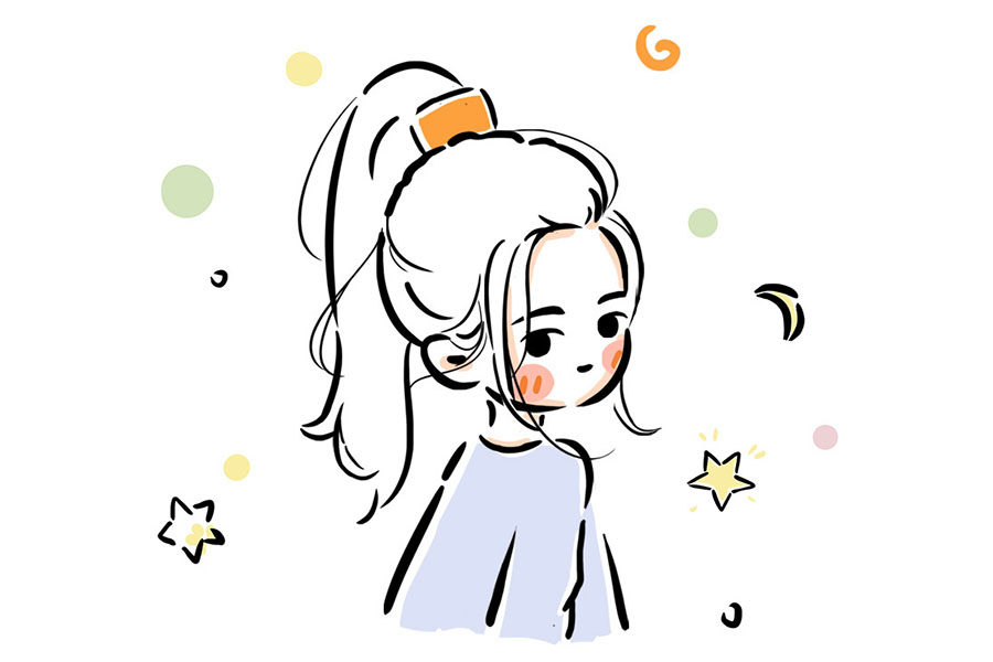 一组浪漫的少女回眸简笔画图片