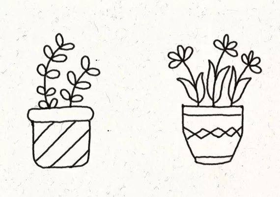 一组超可爱的盆栽简笔画