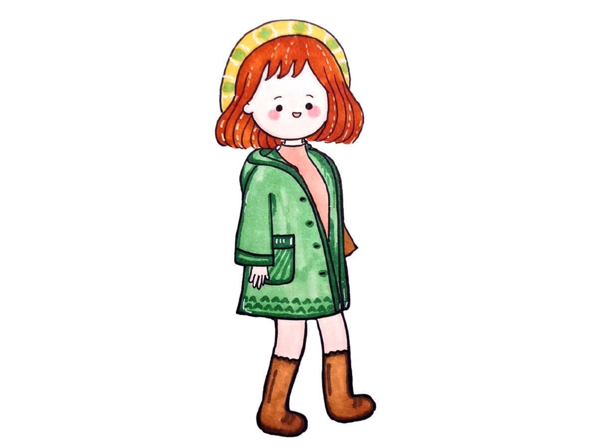 关于冬日少女穿搭简笔画图片