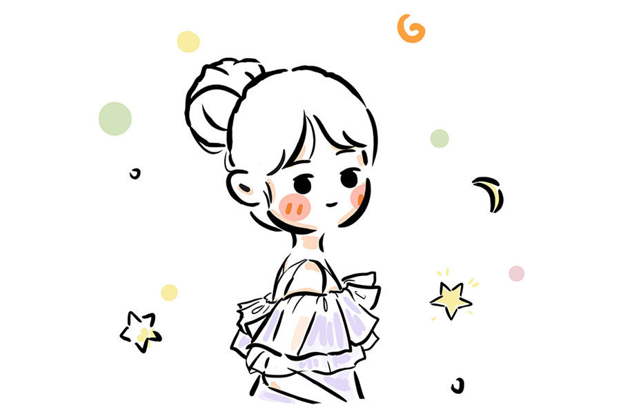 一组浪漫的少女回眸简笔画图片