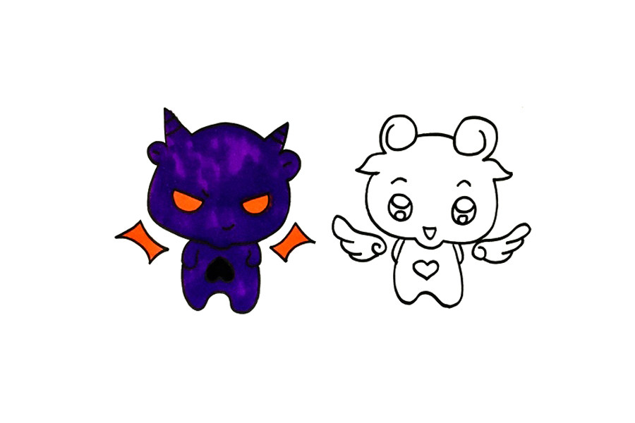 天使与恶魔简笔画画法