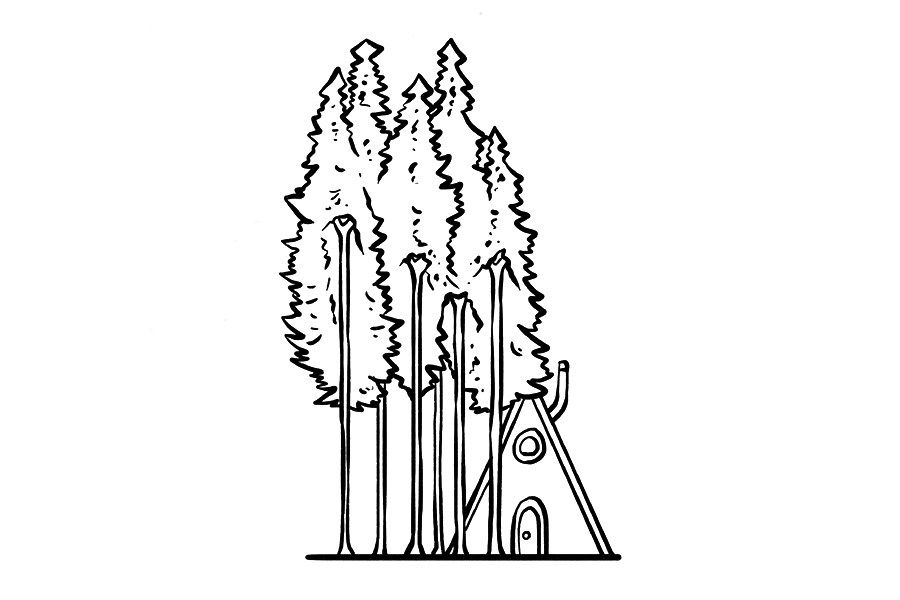 树林深处的小木屋风景简笔画教程