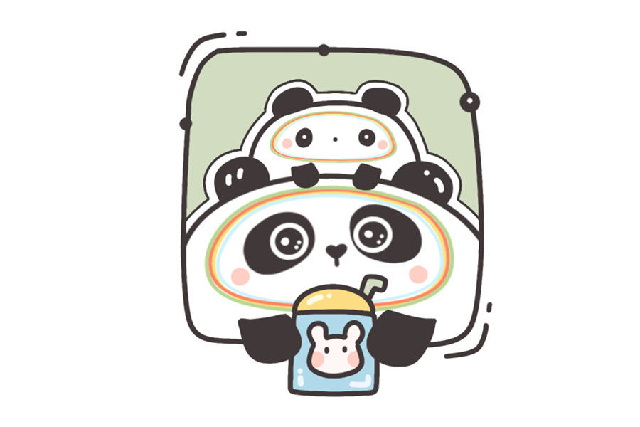 可爱冰墩墩的九宫格自拍照