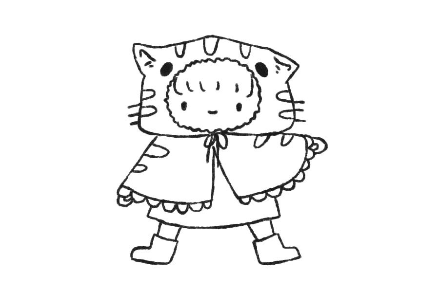 穿小猫雨衣的小朋友简笔画