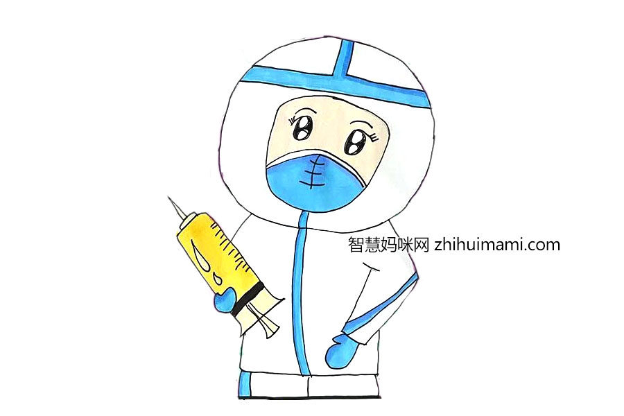 同舟共济 共同抗疫 大白风采简笔画图片