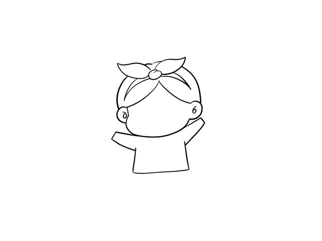 开心烹饪的小女孩简笔画画法