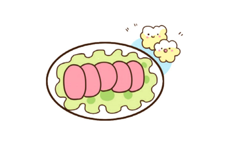 美味火锅菜一盘午餐肉简笔画