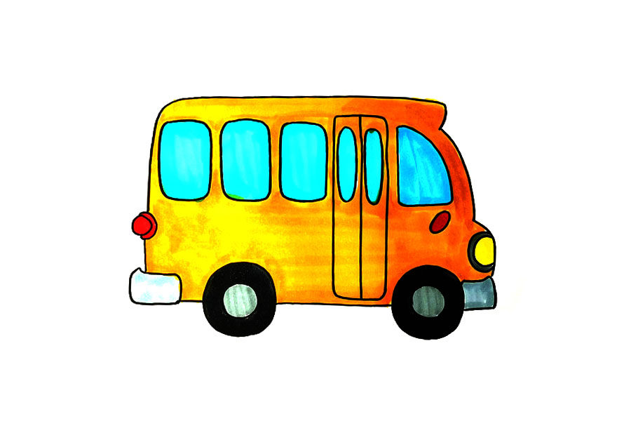小学生怎么画校车